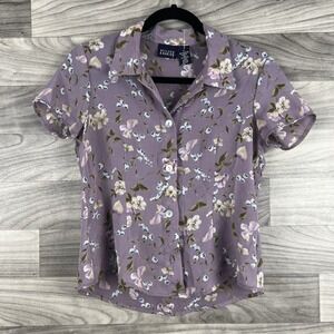 Hillard & Hanson Button Front Blouse Womens 4 Purple Sheer Fairy Floral Y2K Boho